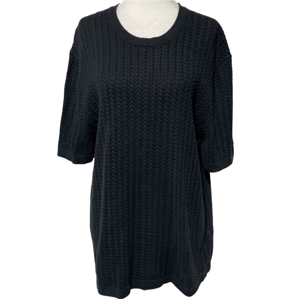 Abercrombie & Fitch Cable Knit Short Sleeve Sweater Tee Faded Black Size Large